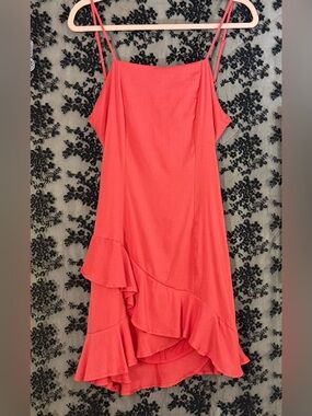 Coral Ruffle Hem Mini Dress with tie back | Blue Rain | M